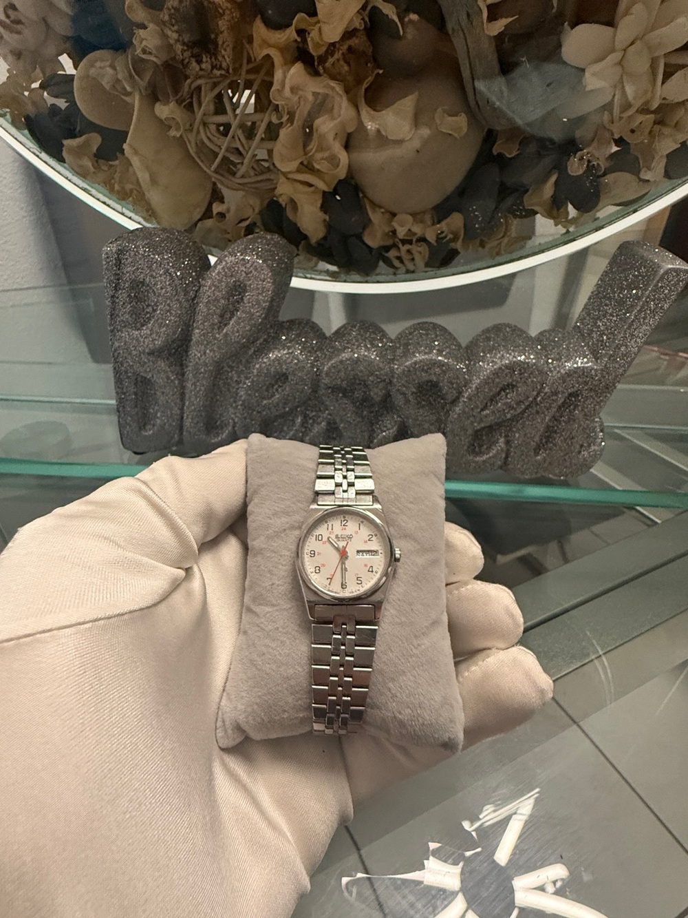 Seiko (Day+Date) Women's Silver Stainless Steel Watch with White Dial
